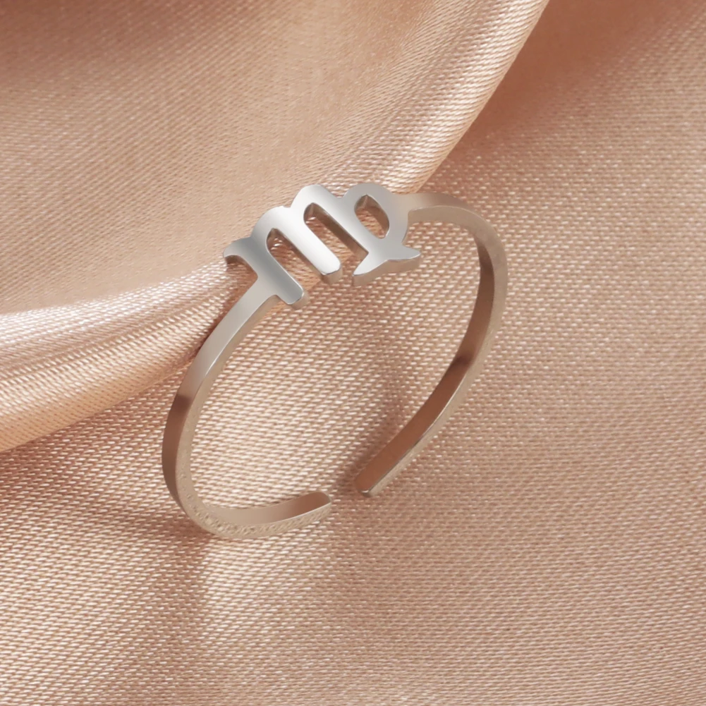 Stainless Steel Zodiac Rings 12 Constellations Open Ring for Women Aries Leo Virgo Gemini Libra Pisces Scorpio Birthday Gifts – Image 13