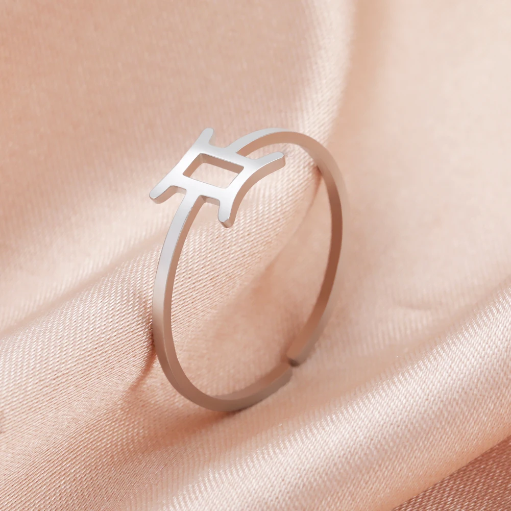 Stainless Steel Zodiac Rings 12 Constellations Open Ring for Women Aries Leo Virgo Gemini Libra Pisces Scorpio Birthday Gifts – Image 12