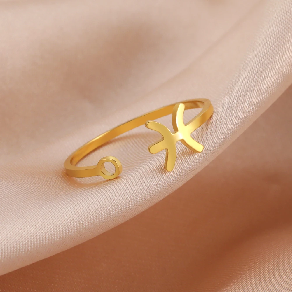 Stainless Steel Zodiac Rings 12 Constellations Open Ring for Women Aries Leo Virgo Gemini Libra Pisces Scorpio Birthday Gifts – Image 3