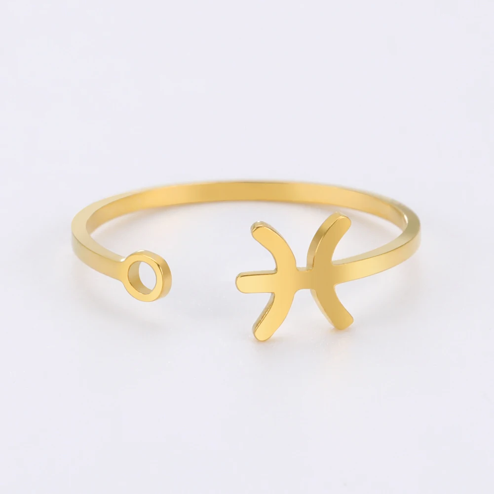 Stainless Steel Zodiac Rings 12 Constellations Open Ring for Women Aries Leo Virgo Gemini Libra Pisces Scorpio Birthday Gifts – Image 34